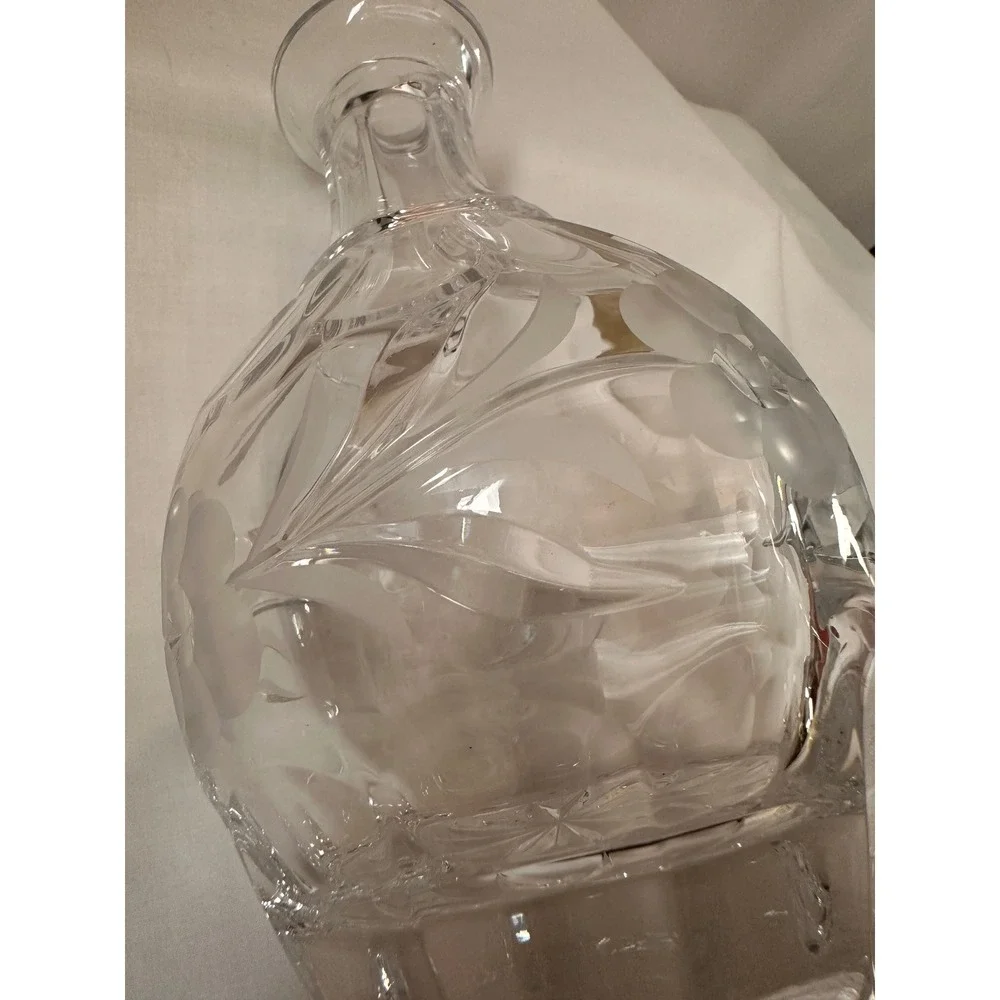 Gorham Lead Crystal Whiskey Decanter‎ Floral Diamond Cut WGermany 11 inch Clear